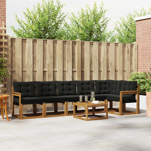 vidaXL Utomhussoffset med kudde 7 pcs Naturlig och svart