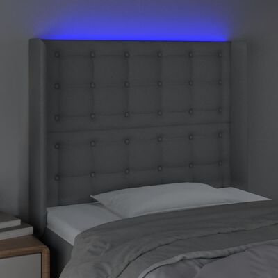 vidaXL Sänggavel LED ljusgrå 103x16x118/128 cm tyg