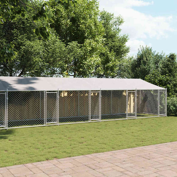 vidaXL Hundg&aring;rd med tak och d&ouml;rrar gr&aring; 10x2x2 cm galvaniserat st&aring;l