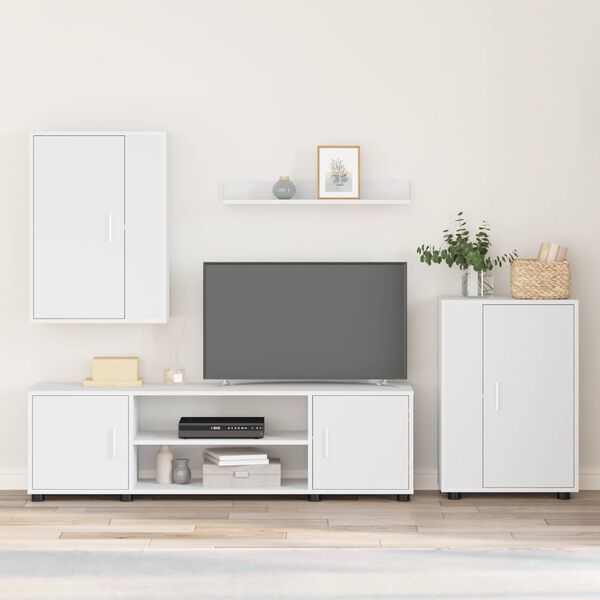 vidaXL TV-b&auml;nkset V&auml;ggmonterad 4 pcs Vit Konstruerat tr&auml;