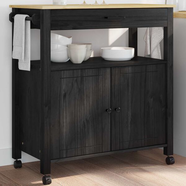 vidaXL K&ouml;ksvagn Svart 88,5 x 40 x 48 cm Massiv furu