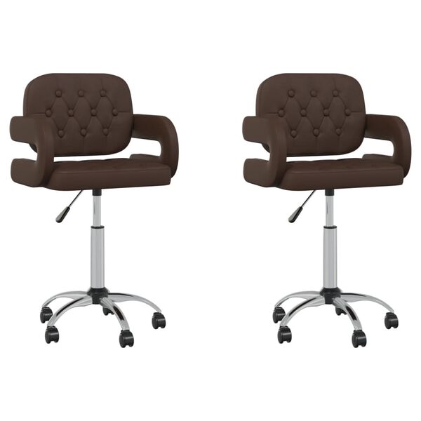 vidaXL Snurrbara matstolar 2 st brun konstl&auml;der