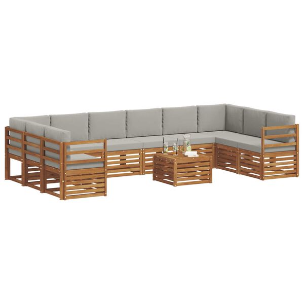 vidaXL Sektionsoffgrupp 11 pcs Naturlig och Ljus Gr&aring; Massivt Akaciatr&auml;