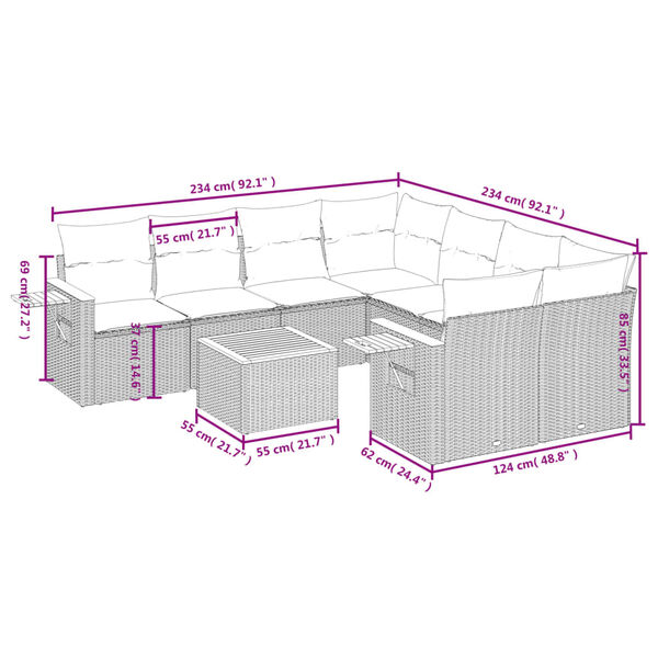 vidaXL Loungegrupp f&ouml;r tr&auml;dg&aring;rden m dynor 9 delar gr&aring; konstrotting