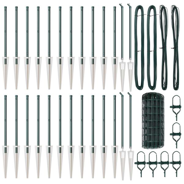 vidaXL St&auml;ngsel med stolpe Gr&ouml;n 0,4 x 50 m St&aring;l och PVC