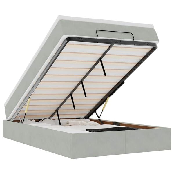 vidaXL Ottoman sängram med madrass ljusgrå 120x200 cm sammet