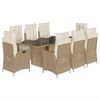 vidaXL Matgrupp f&ouml;r tr&auml;dg&aring;rden med dynor 9 delar beige konstrotting