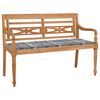 vidaXL Bataviab&auml;nk med dyna gr&aring;tt rutm&ouml;nster 120 cm massiv teak