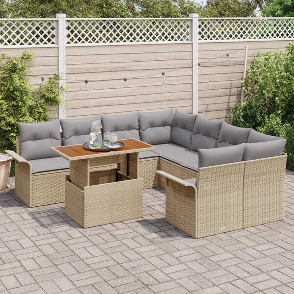 vidaXL Tr&auml;dg&aring;rdsoffset med lagring 9 pcs Beige Poly rattan