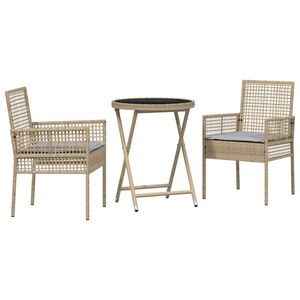 vidaXL Trädgårds Bistro Set 3 pcs Beige Poly rattan