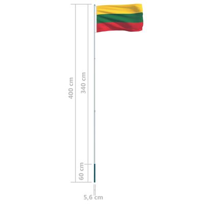 vidaXL Litauens flagga och flaggstång i aluminium 4 m