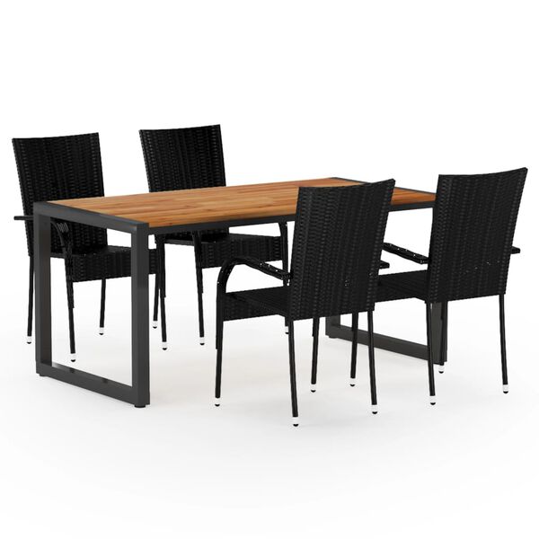 vidaXL Matgrupp f&ouml;r tr&auml;dg&aring;rden 5 delar svart