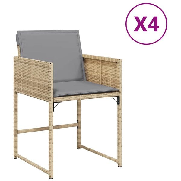vidaXL Tr&auml;dg&aring;rdsstolar med dynor 4 st blandad beige konstrotting