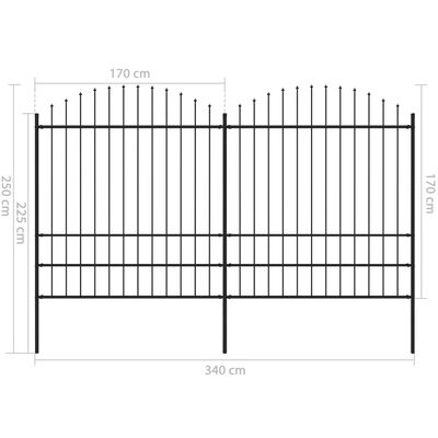 vidaXL Trädgårdsstaket med spjuttopp stål (1,75-2)x3,4 m svart