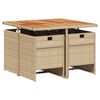 vidaXL Matgrupp för trädgården med dynor 5 delar beige konstrotting