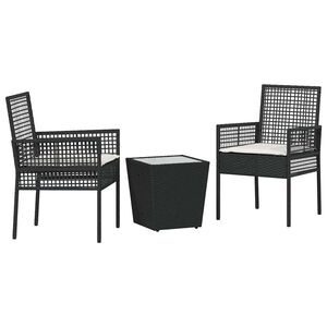 vidaXL Trädgårds Bistro Set 3 pcs Svart Poly rattan