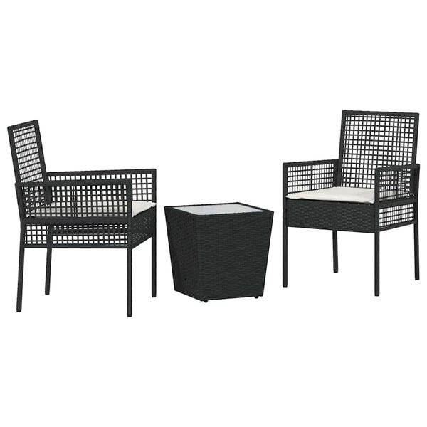 vidaXL Trädgårds Bistro Set 3 pcs Svart Poly rattan