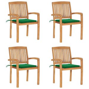 vidaXL Stapelbara tr&auml;dg&aring;rdsstolar med dynor 4 st massiv teak