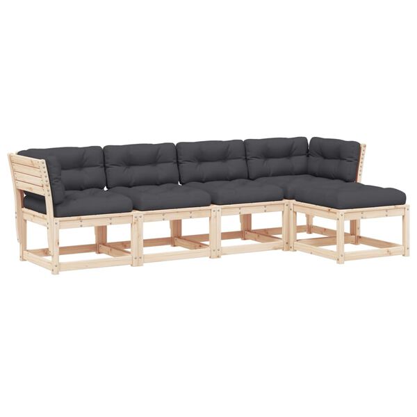 vidaXL Tr&auml;dg&aring;rdssoffa med dynor 5 delar massiv furu