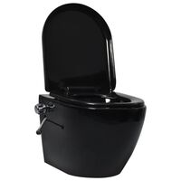 vidaXL Toalettstol vägghängd utan spolkant med bidé keramik svart