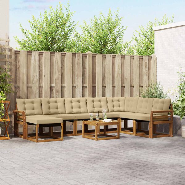 vidaXL Utomhussoffset med kudde 9 pcs Naturlig och Beige