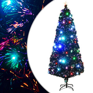 vidaXL F&ouml;rbelyst julgran med fot och LED 210 cm fiberoptik