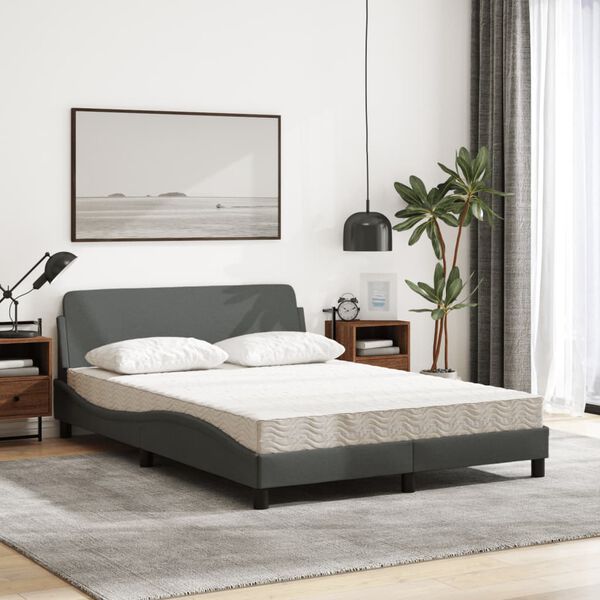 vidaXL Bed with Mattress "Dover" Dark Grey 140x190 cm Fabric