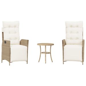 vidaXL Bistrogrupp med dynor 3 delar beige konstrotting