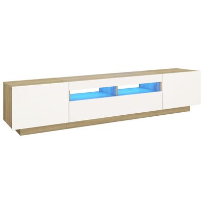 vidaXL TV-bänk med LED-belysning vit och sonoma-ek 200x35x40 cm