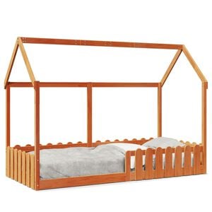 vidaXL Barns&auml;ng med husram vaxad brun 90x200 cm massiv furu