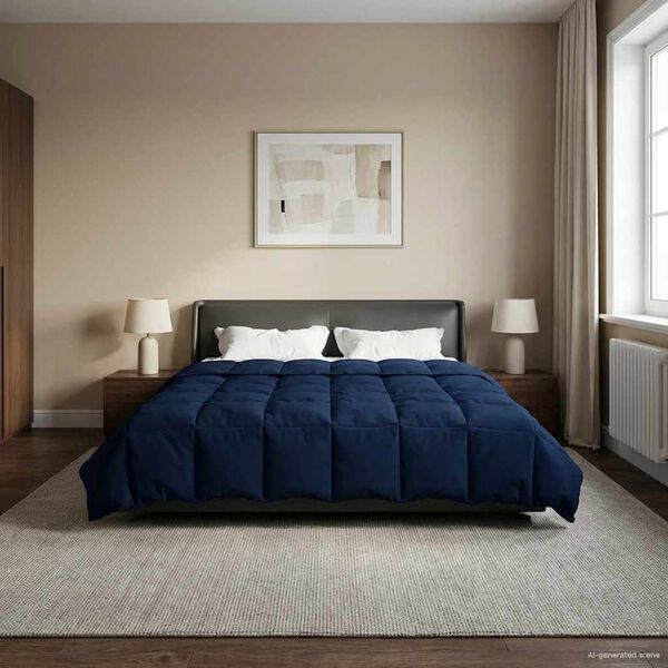 vidaXL Vinter T&auml;cke Quiltad M&ouml;rkbl&aring; 200 x 200 cm Mikrofiber