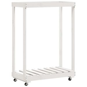 vidaXL Vedst&auml;ll med hjul vit 76,5x40x108 cm massiv furu