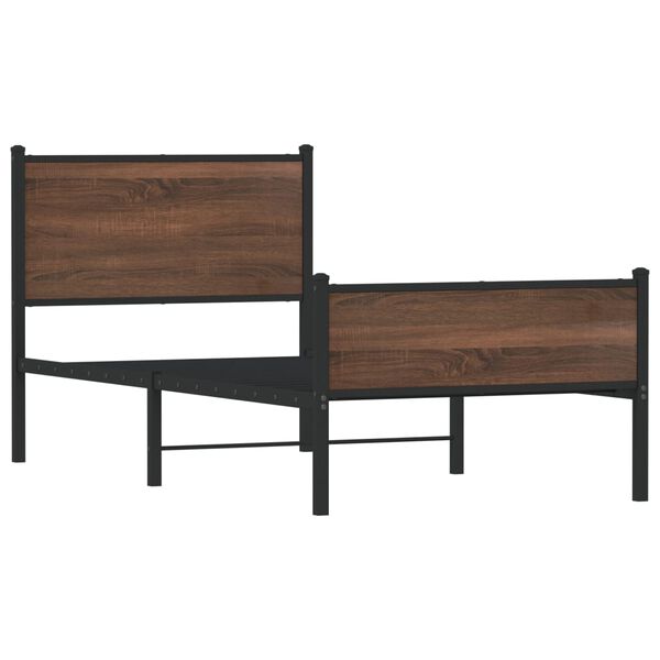 vidaXL Sängram utan madrass metall brun ek 75x190 cm