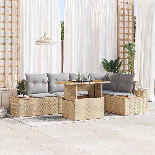 vidaXL Tr&auml;dg&aring;rdsoffset med lagring 6 pcs Beige Poly rattan