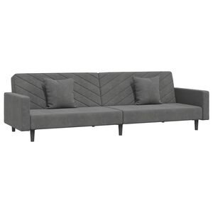 vidaXL B&auml;ddsoffa 2-sits med tv&aring; kuddar m&ouml;rkgr&aring; sammet