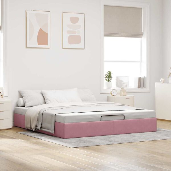vidaXL Ottoman sängram utan madrass rosa 200x200 cm sammet