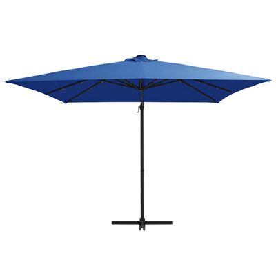vidaXL Frihängande parasoll med LED och stålstång 250x250 cm azurblå