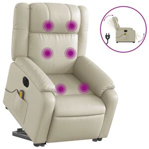 vidaXL Massagef&aring;t&ouml;lj med uppresningshj&auml;lp gr&auml;ddvit konstl&auml;der
