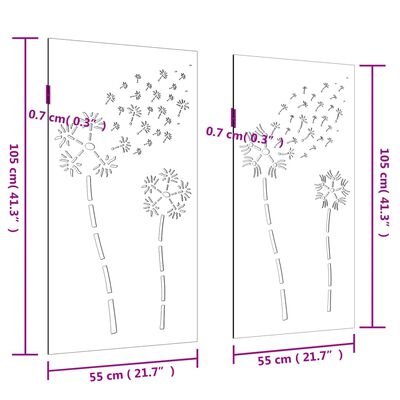 vidaXL Väggdekorationer 2 delar 105x55cm rosttrögt stål blomdesign