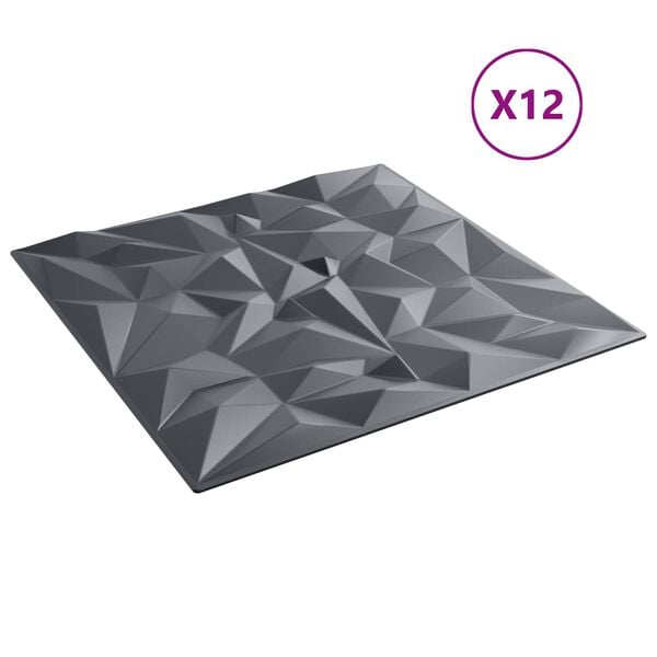 vidaXL V&auml;ggpaneler 12 pcs Amethyst Gr&aring; 50 x 50 cm XPS Skum