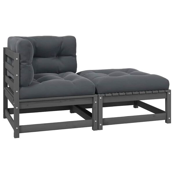 vidaXL Loungegrupp med dynor 2 delar grå massiv furu