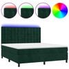 vidaXL Rams&auml;ng med madrass & LED m&ouml;rkgr&ouml;n 160x200 cm sammet