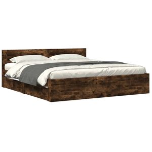 vidaXL S&auml;ngram med huvudgavel r&ouml;kf&auml;rgad ek 180x200 cm konstruerat tr&auml;