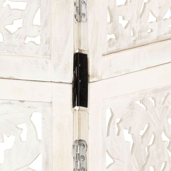 vidaXL Rumsavdelare 3 paneler handsnidad vit 120x165 cm mangoträ