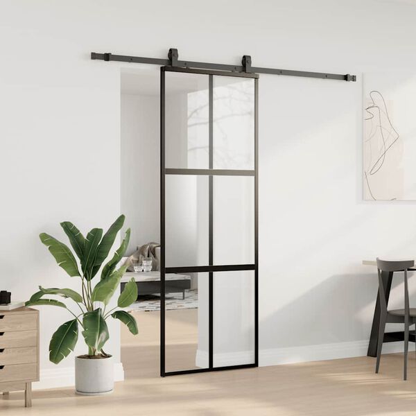 vidaXL Skjutd&ouml;rr med beslag svart 76x205 cm h&auml;rdat glas