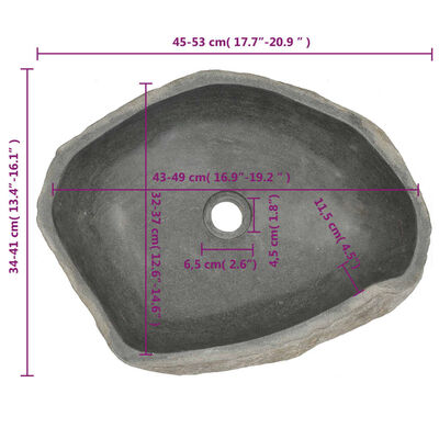 vidaXL Handfat flodsten oval 45-53 cm