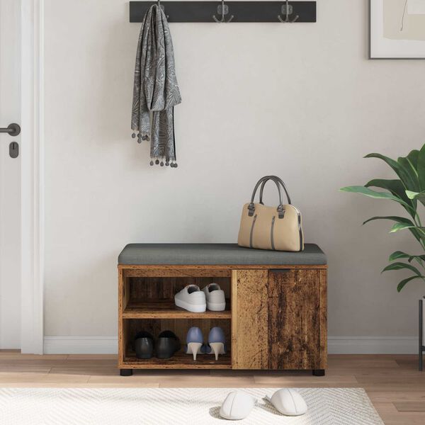 vidaXL Hallb&auml;nk med kudde Enf&auml;rgad Gammalt tr&auml; 80 x 38 x 46 cm