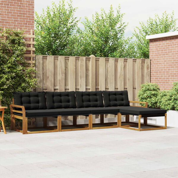 vidaXL Utomhussoffset med kudde 5 pcs Naturlig och svart