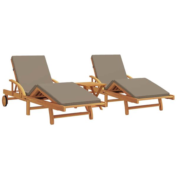 vidaXL Solstol Reclining 3 pcs Taupe 40 x 40 x 40cm Massivt akaciaträ