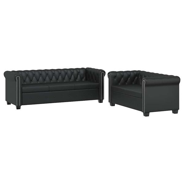 vidaXL Chesterfield 2-sits och 3-sits konstläder svart